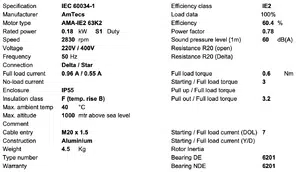 0.18kW 3 Phase Motor