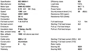 0.18kw 3 phase motor specs 